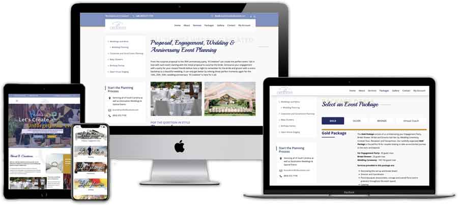 B Creative Event Planning website displayed on different devices