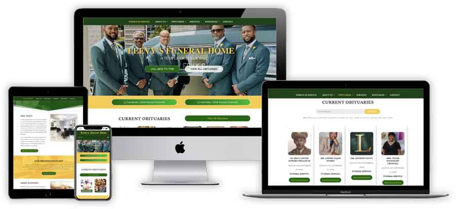 Leevy's Funeral Home website displayed on different devices