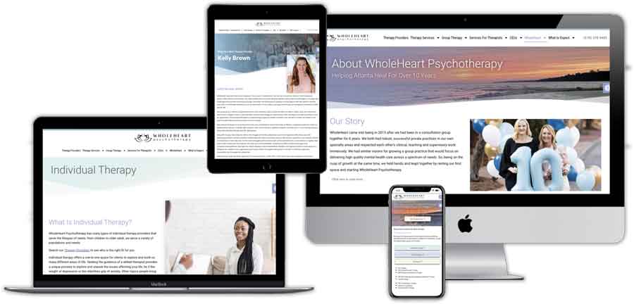 WholeHeart Psychotherapy website displayed on different devices