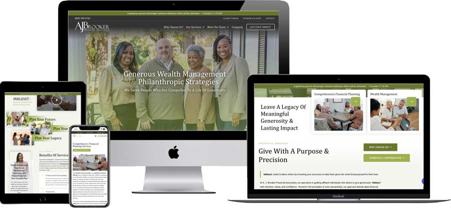 AJBrooker Financial Associates device mockup design from Greene Street Designs