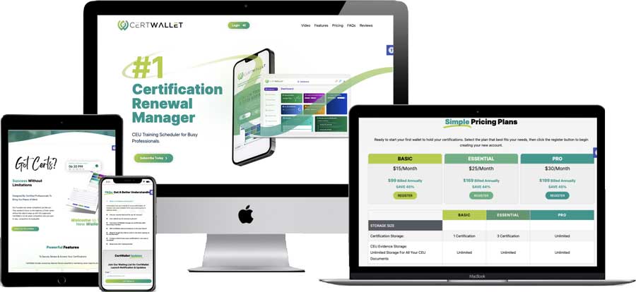 Cert Wallet device mockup - designed by Greene Street Designs