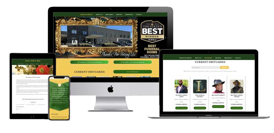 Leevys Funeral Home device mockup - designed by Greene Street Designs